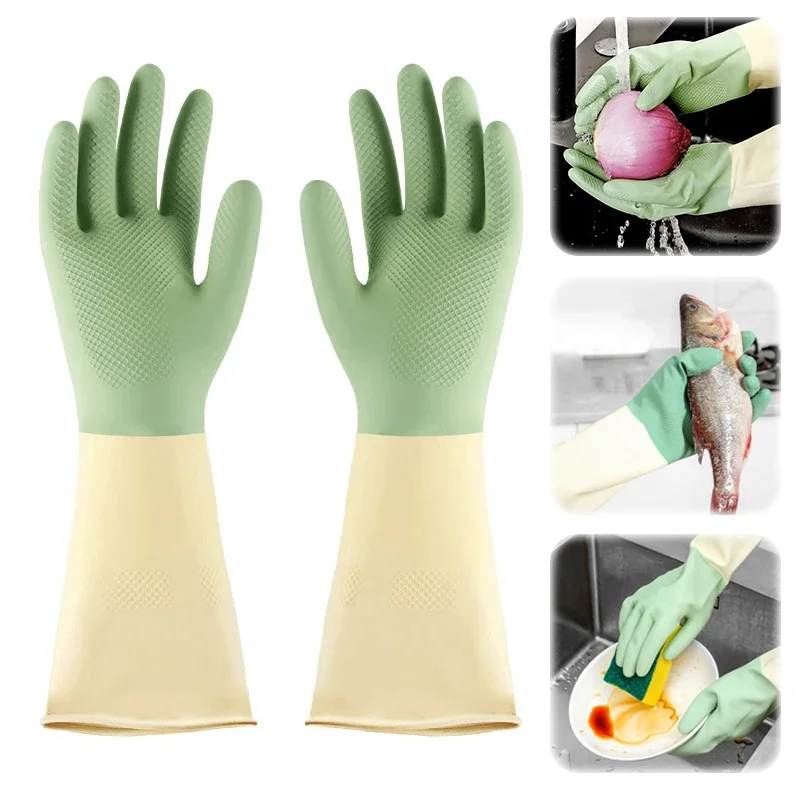 Rubber Glove Cleaning - Thickened Kitchen Gloves, Dishwashing Gloves Wear-resistant,